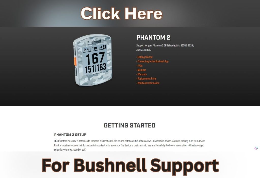 Bushnell Phantom 2 GPS Support Page from the website